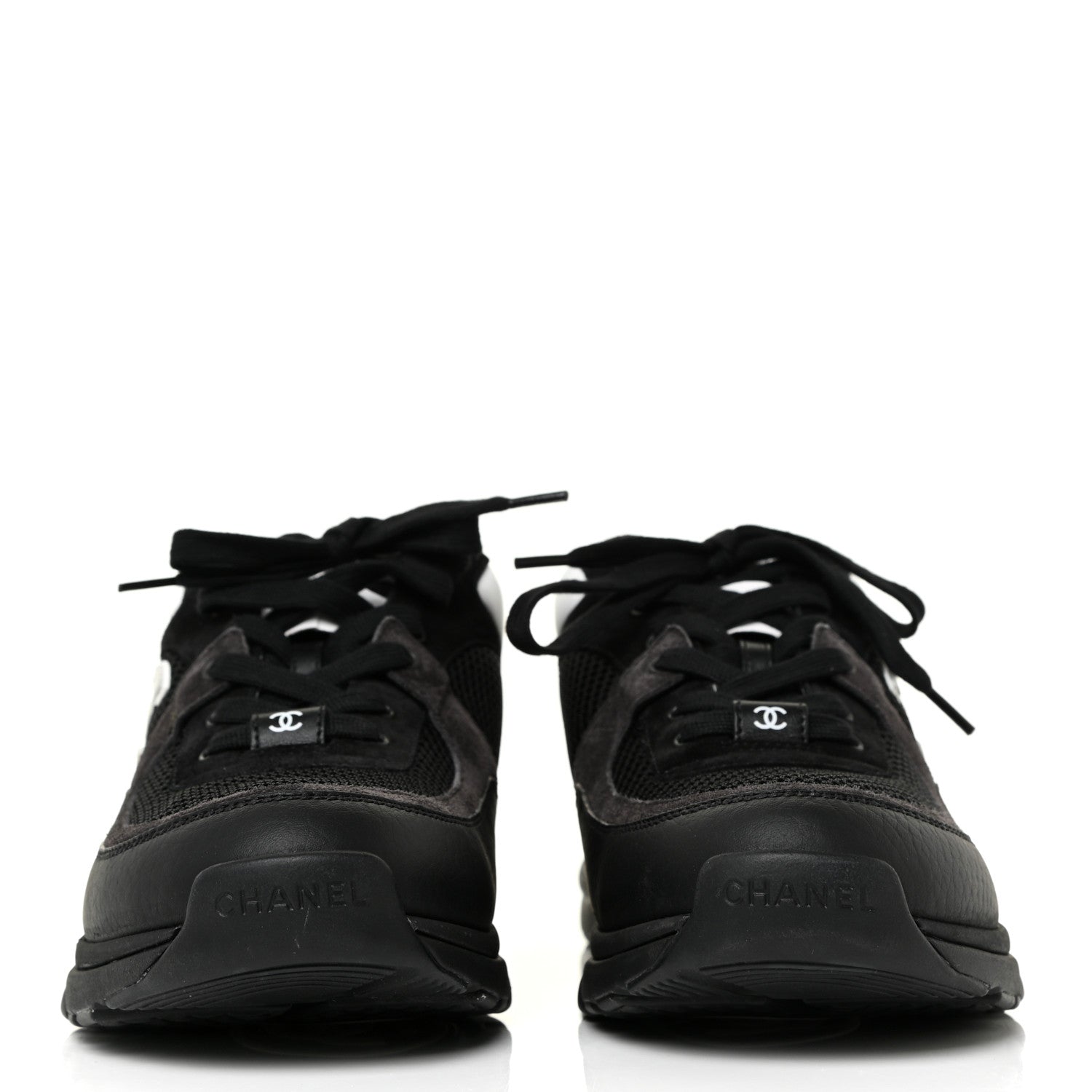 Chanel Mesh Suede Grained Calfskin Womens CC Sneakers 41 Black White 2 of 14