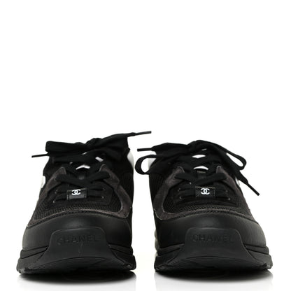Chanel Mesh Suede Grained Calfskin Womens CC Sneakers 41 Black White 2 of 14