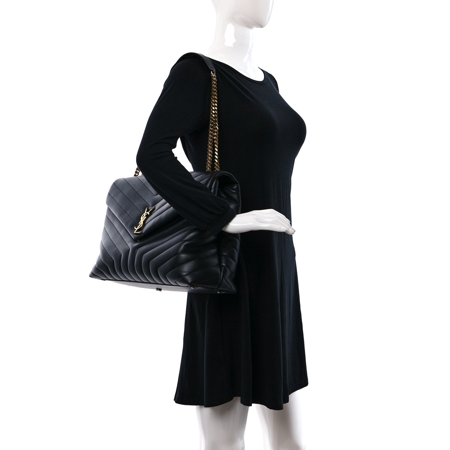 Calfskin Y Quilted Monogram Large Loulou Chain Satchel Black
