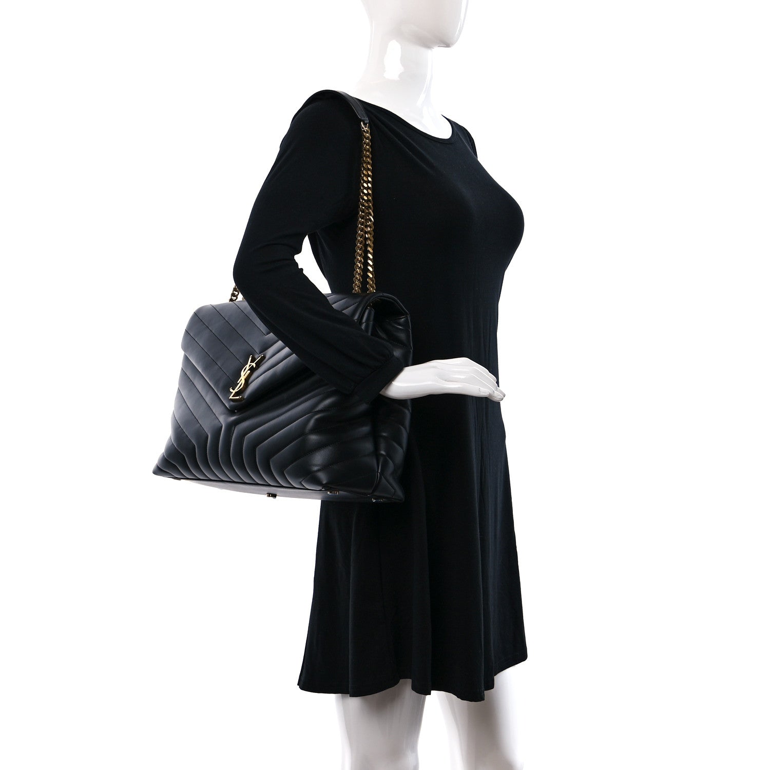 Saint Laurent Calfskin Y Quilted Monogram Large Loulou Chain Satchel Black 2 of 12