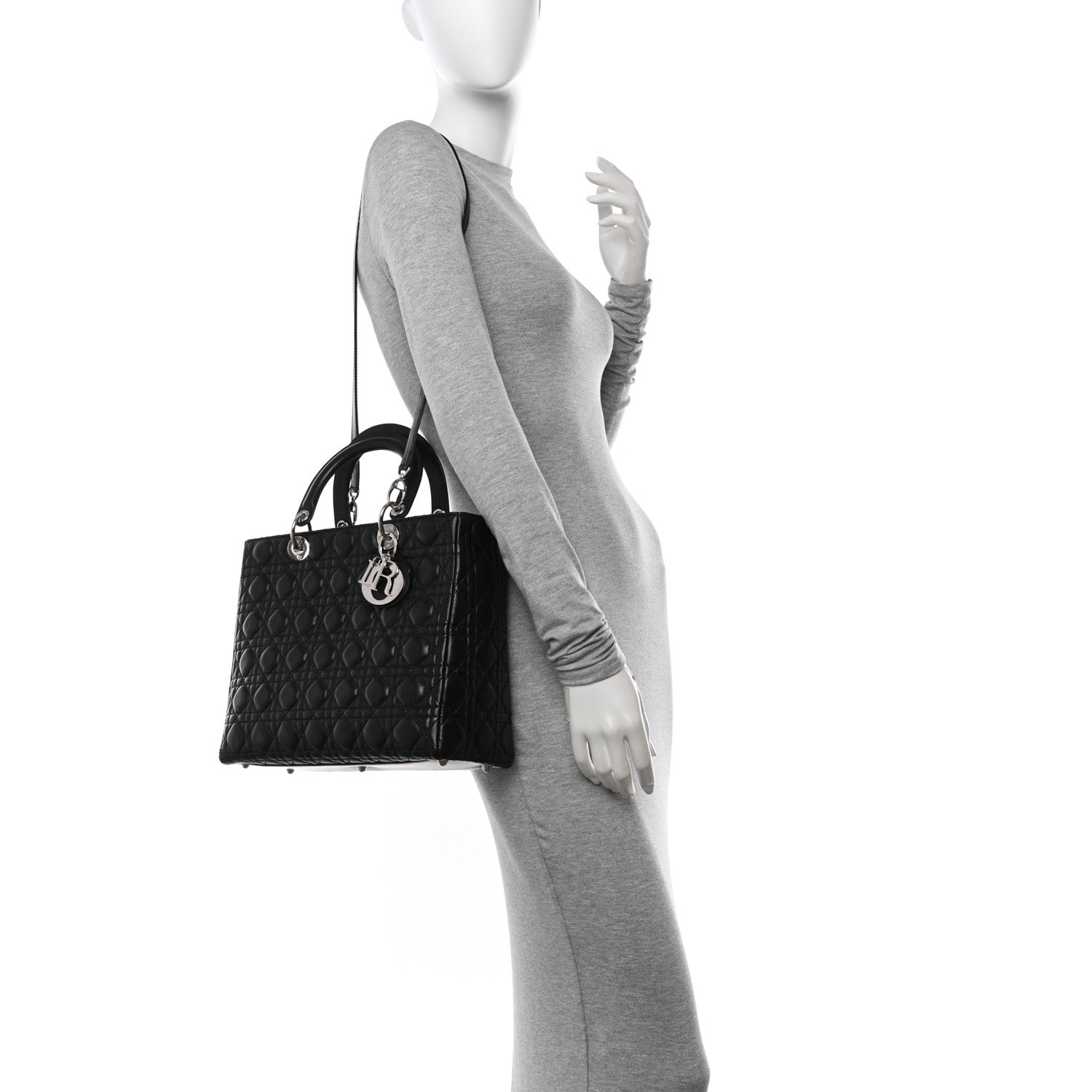 Christian Dior Lambskin Cannage Large Lady Dior Black 2 of 11
