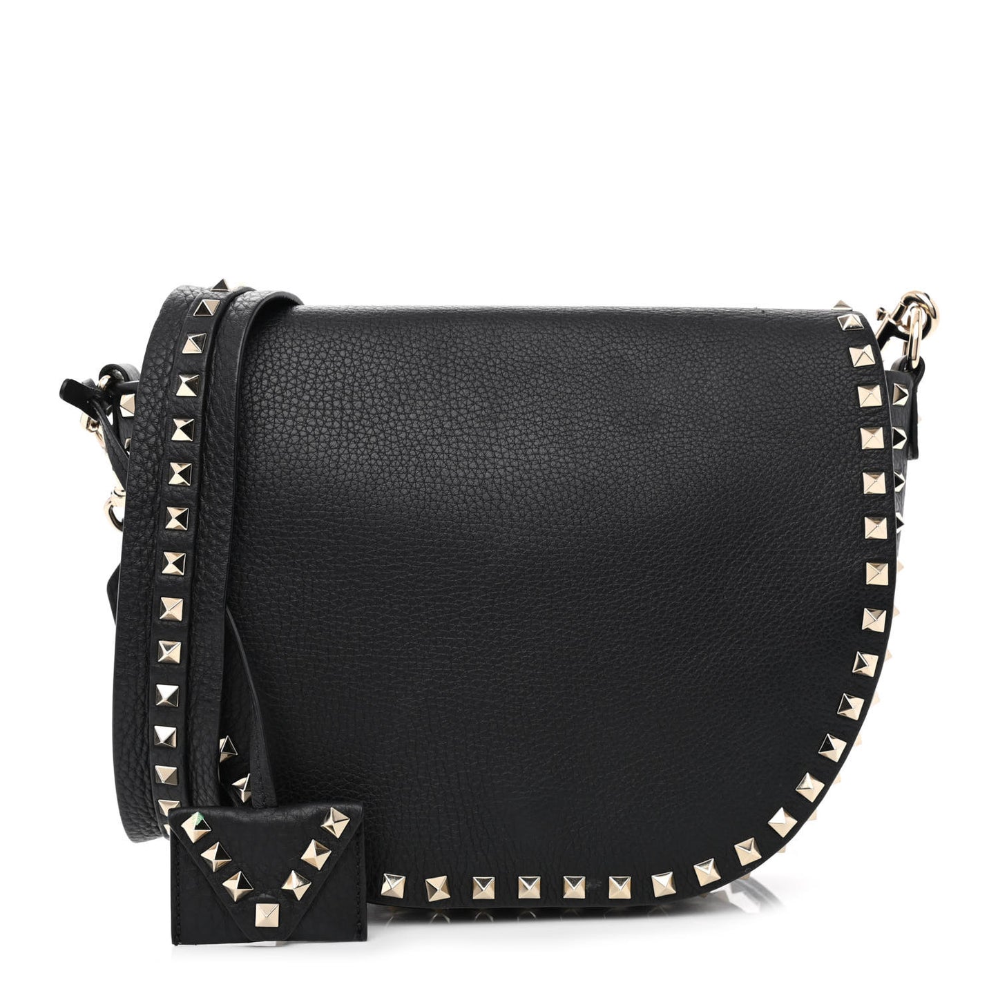 Grained Calfskin Rockstud Saddle Bag Black