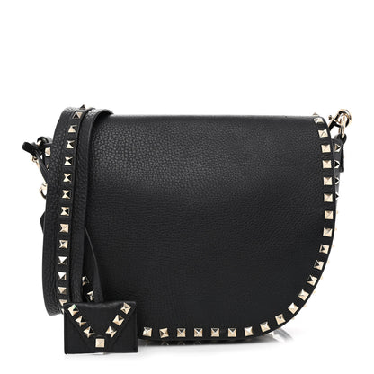 Valentino Garavani Grained Calfskin Rockstud Saddle Bag Black 1 of 11
