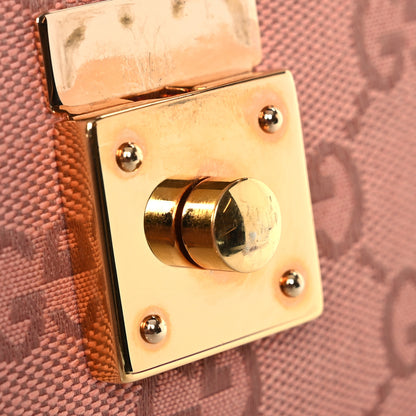Gucci GG Monogram Textured Dollar Calfskin Mini Ophidia Padlock Top Handle Chain Shoulder Bag Cloche Rose Pink 8 of 16
