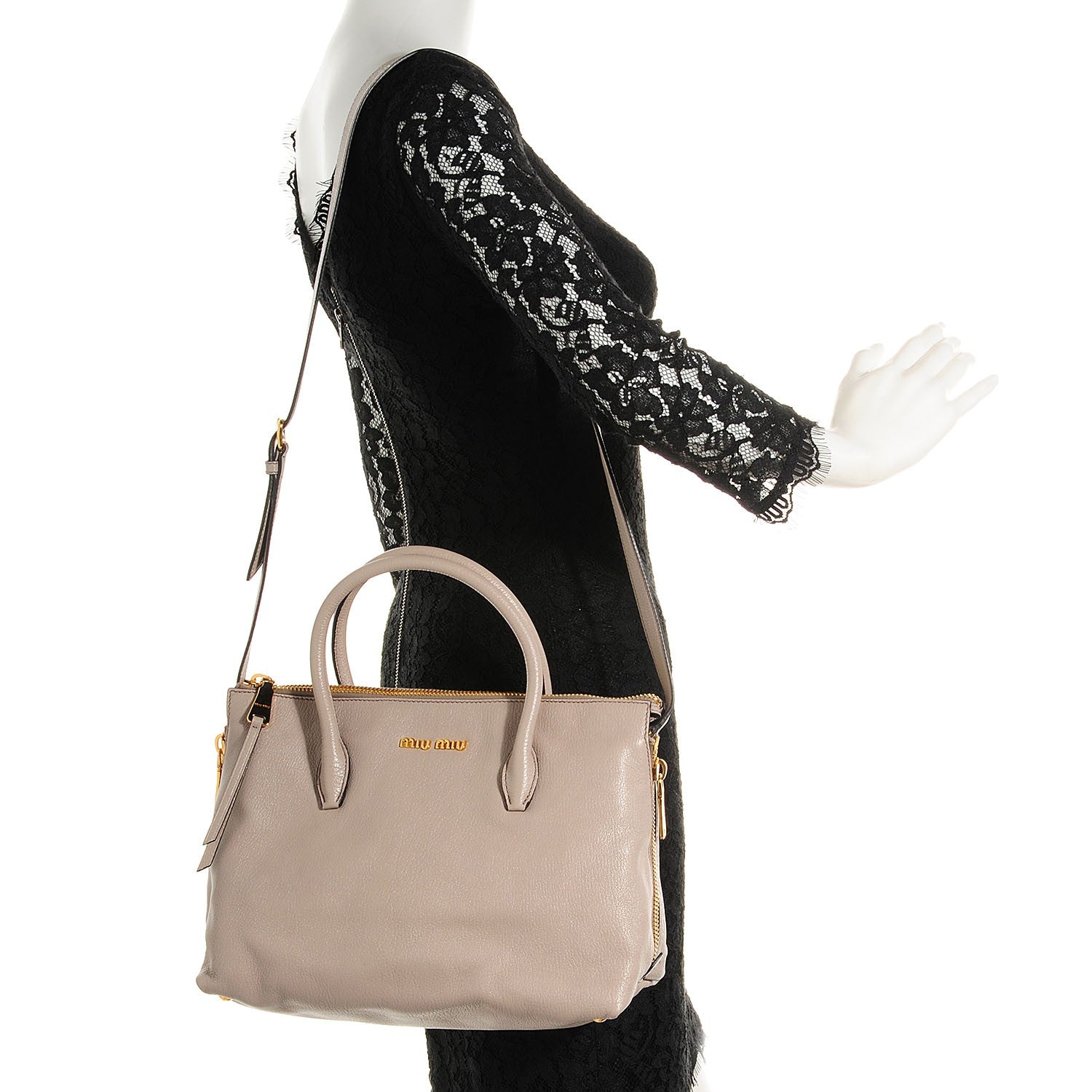 Miu Miu Goatskin Madras Top Handle Tote Pomice 4 of 11