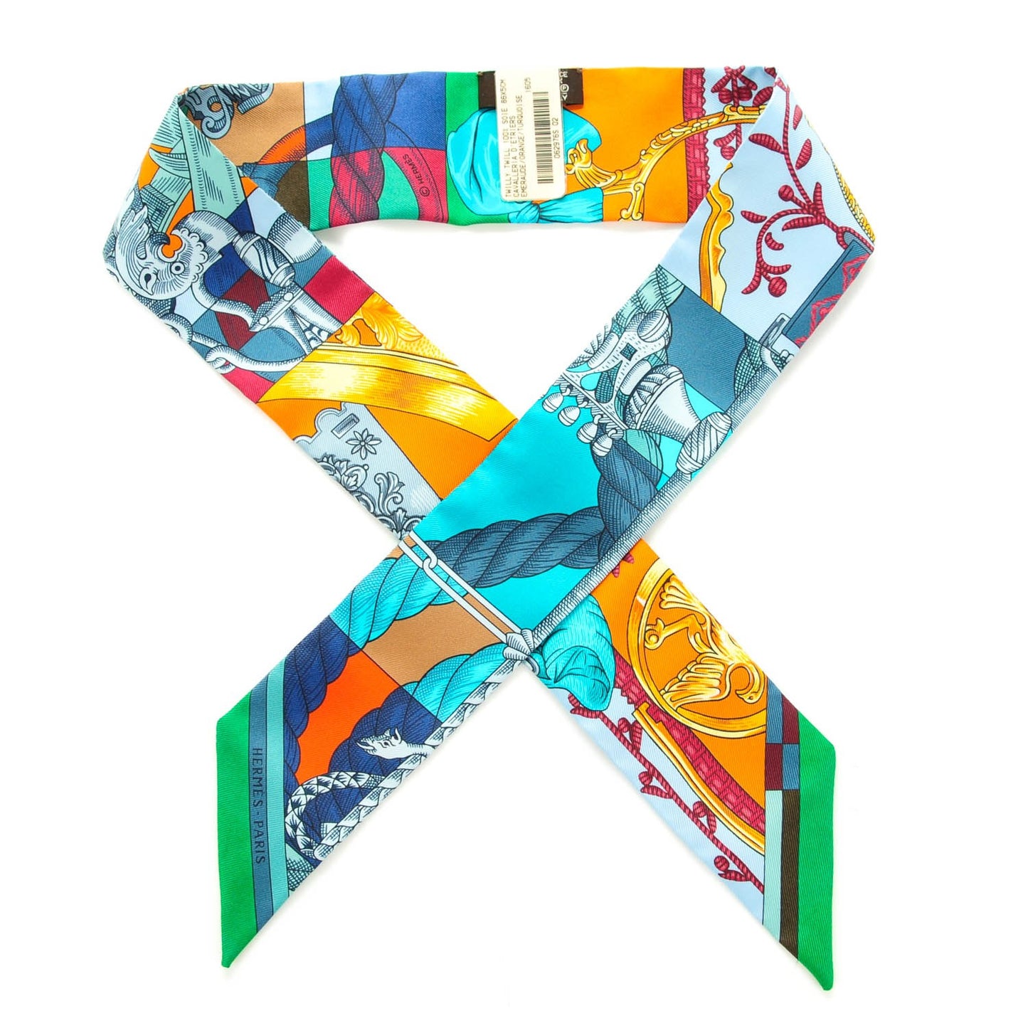 Silk Cavalleria D'Etriers Twilly Emeraude Orange Turquoise