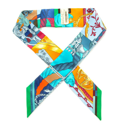 Hermes Silk Cavalleria D'Etriers Twilly Emeraude Orange Turquoise 1 of 5