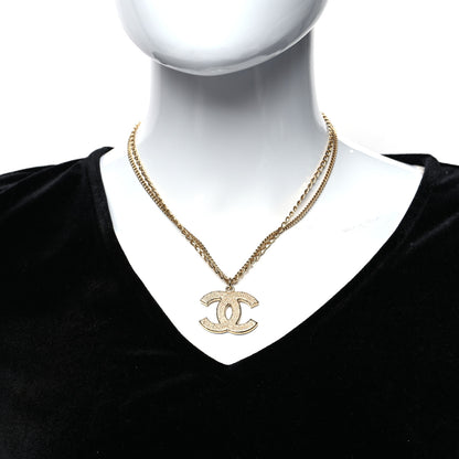 Chanel Metal Textured CC Pendant Necklace Gold 2 of 6