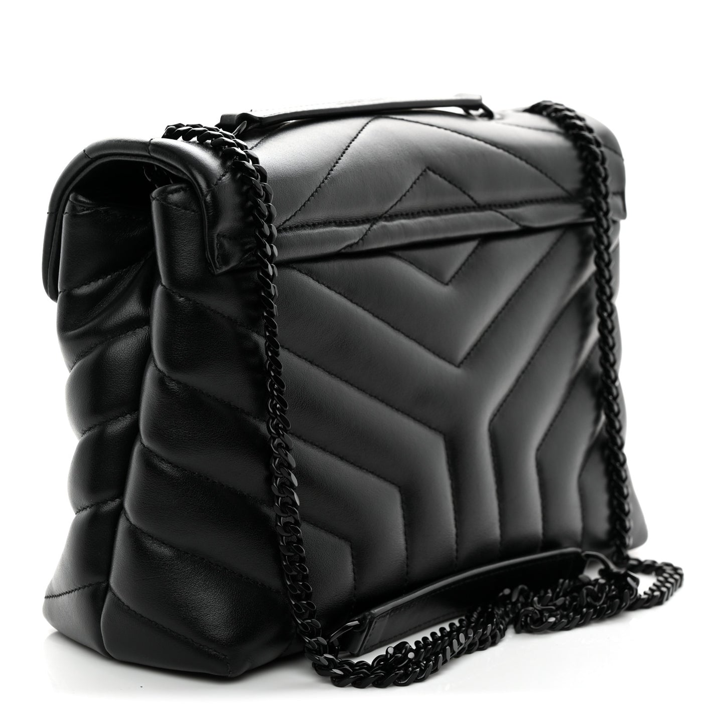Calfskin Y Quilted Monogram Monochrome Small Loulou Chain Satchel Black Black