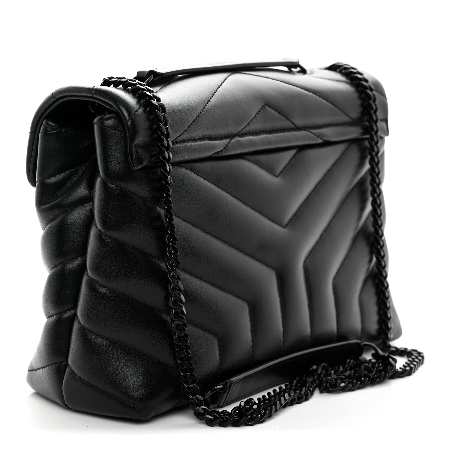 Saint Laurent Calfskin Y Quilted Monogram Monochrome Small Loulou Chain Satchel Black Black 3 of 11