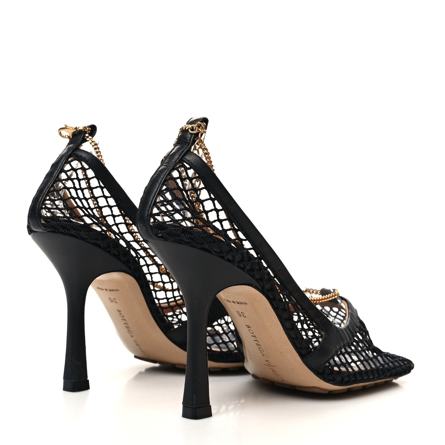 Mesh Calfskin Stretch Chain Strap 90mm Pumps 35 Black