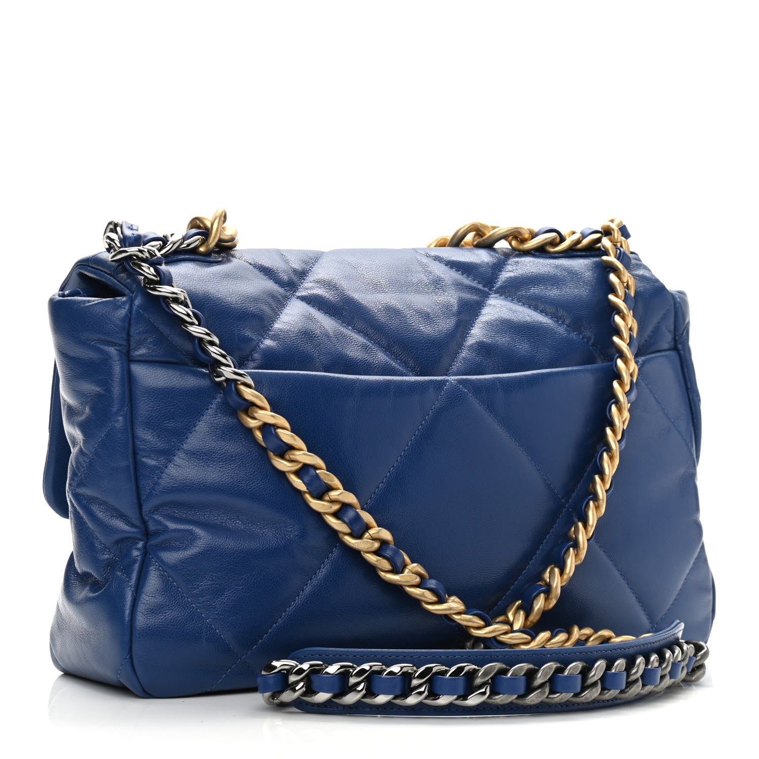 Chanel Goatskin Quilted Large Chanel 19 Flap Dark Blue 3 of 11