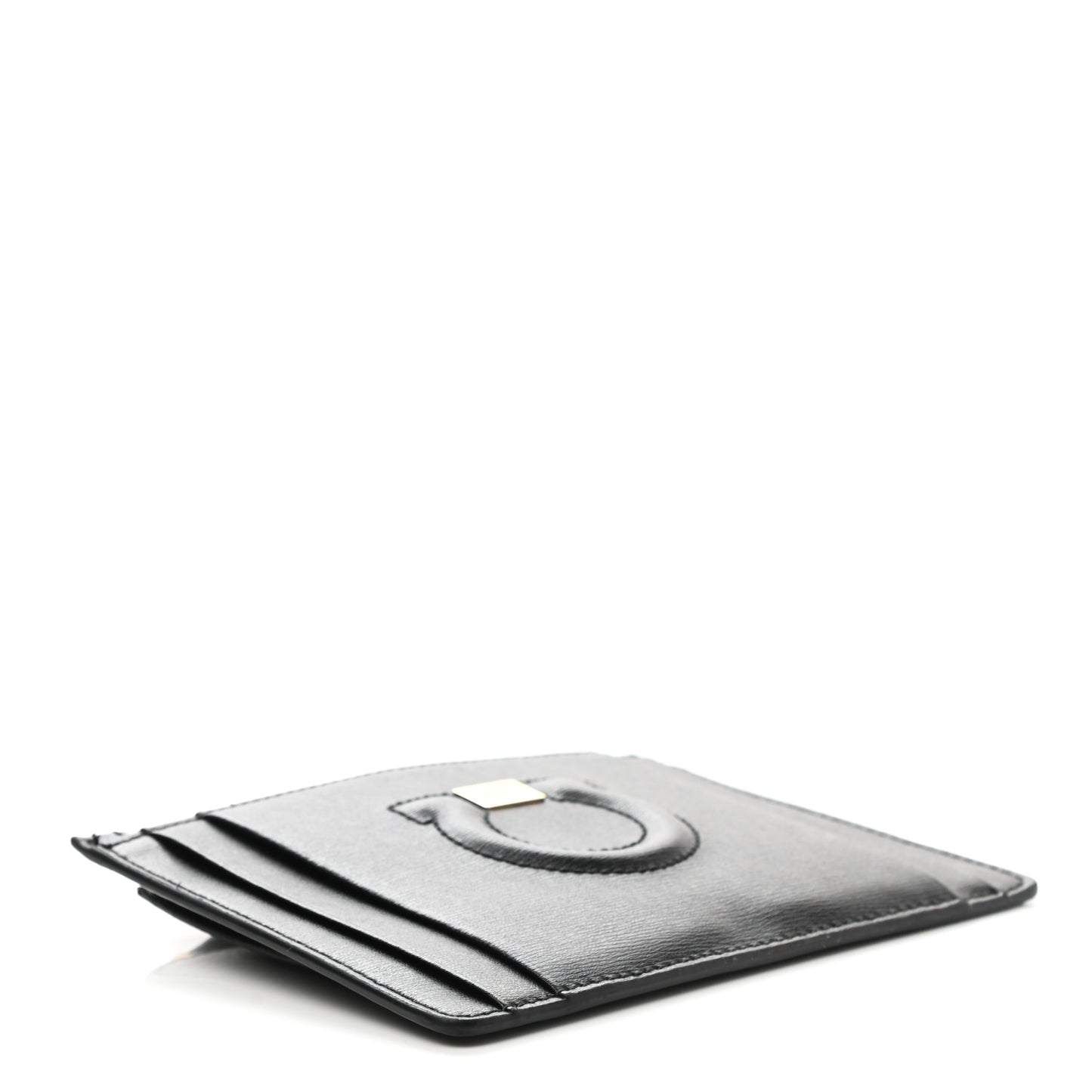 Pebbled Calfskin Gancini Zip Card Holder Black