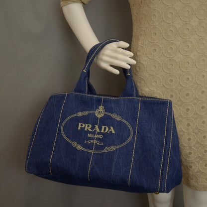 Prada Denim Logo Tote 2 of 7