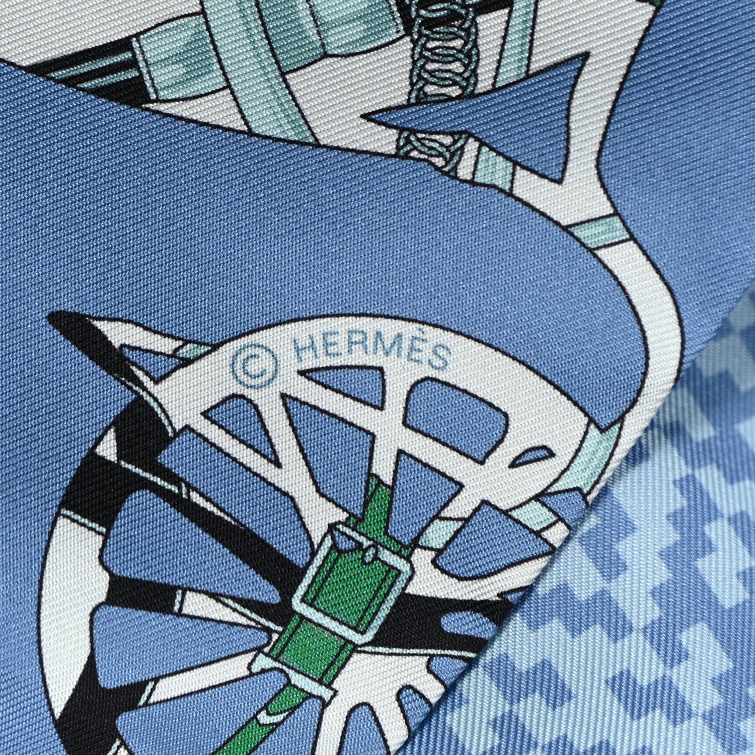 Hermes Silk Tout En Carre Chevron Maxi Twilly Blue Jean Vert Ciel 3 of 4