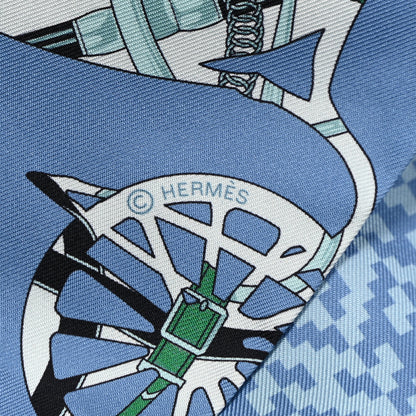 Hermes Silk Tout En Carre Chevron Maxi Twilly Blue Jean Vert Ciel 3 of 4