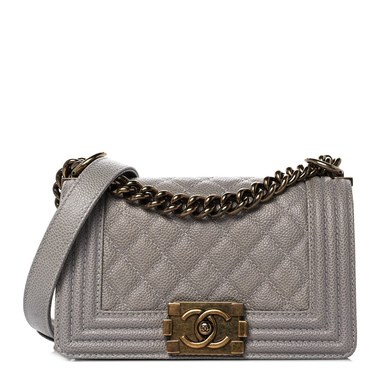 Caviar Quilted Small Boy Flap Light Grey