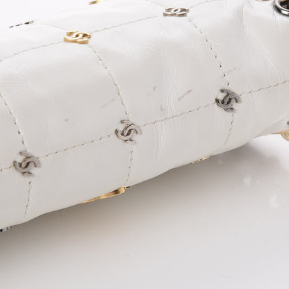 Chanel Calfskin Square Quilted Grommet Embellished Piercing Chic Clutch White 17 of 18