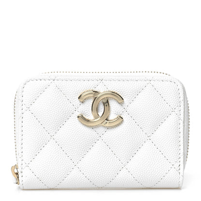 Chanel Caviar Quilted Striated CC Zip Coin Purse White 1 of 8