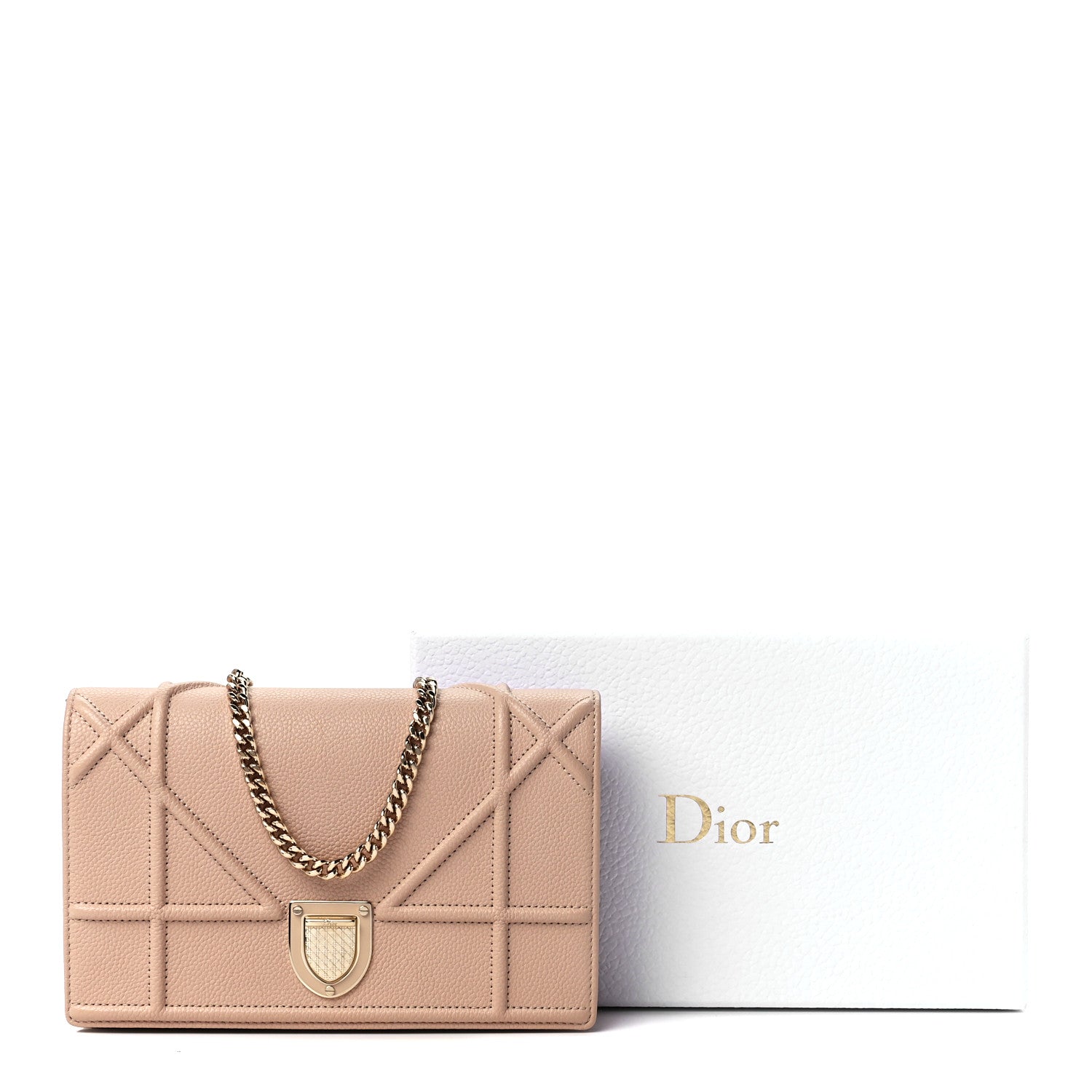 Christian Dior Grained Calfskin Diorama Wallet on Chain Pouch Nude 12 of 12