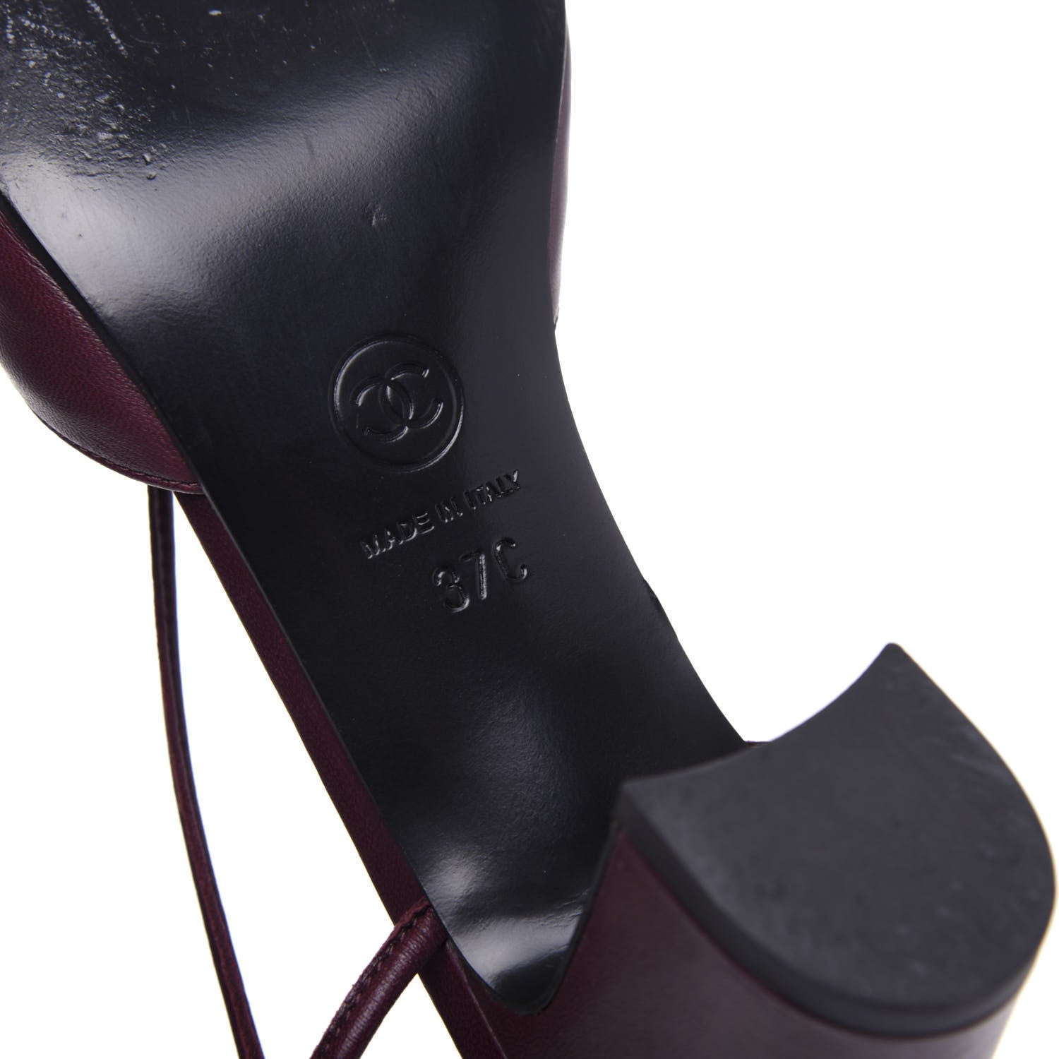 Chanel Lambskin Satin Slingback Cap Toe Bow Pumps 37 Burgundy Black 9 of 10