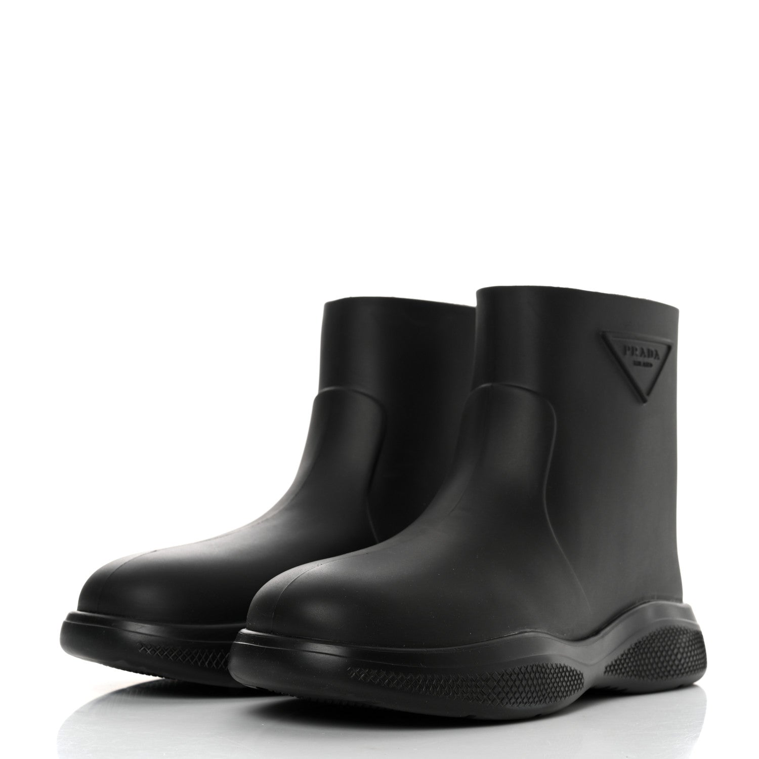 Prada Soft Mellow Rubber Triangle Logo Embossed Womens 25mm Booties 39 Black 3 of 9