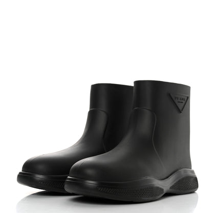 Prada Soft Mellow Rubber Triangle Logo Embossed Womens 25mm Booties 39 Black 3 of 9