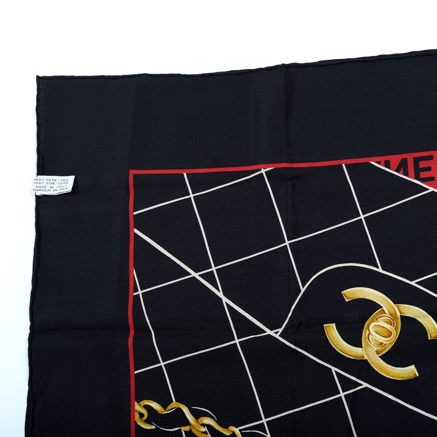 Chanel Silk CC Square Scarf Red Black 3 of 3