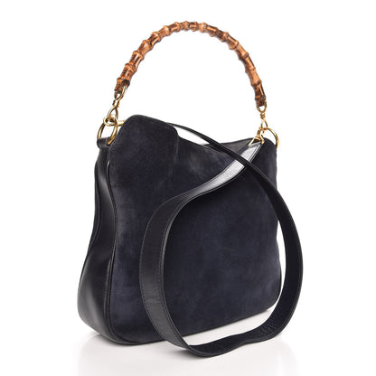 Gucci Suede Bamboo Top Handle Tote Navy 3 of 7