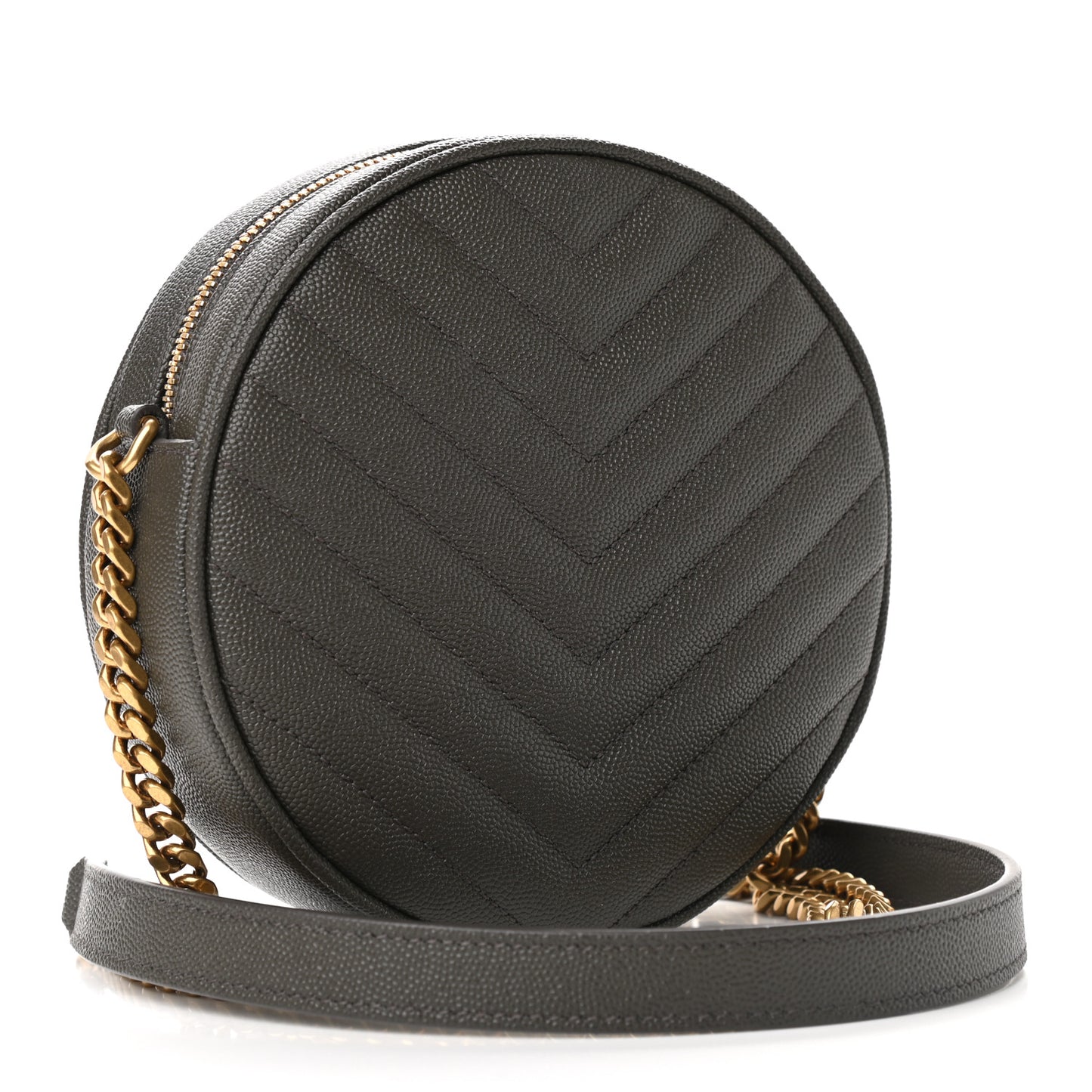 Grain De Poudre Matelasse Chevron Quilted Round Vinyle Camera Bag Pebble
