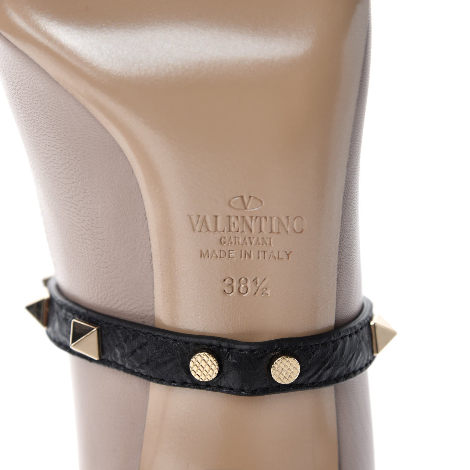 Valentino Garavani Nappa Rockstud Studwrap Strap 105mm Pumps 38.5 Poudre Black 6 of 9