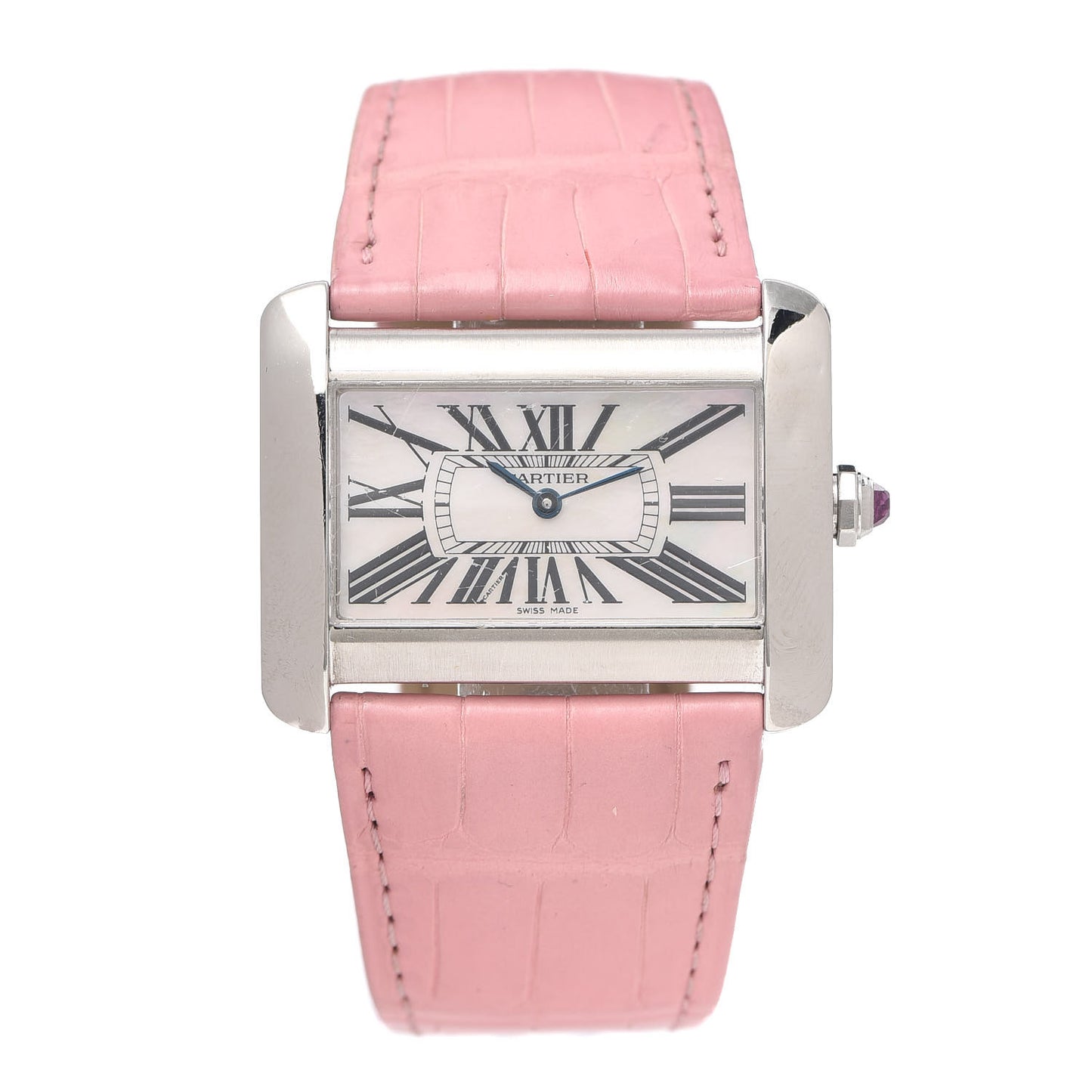 Stainless Steel Crocodile Mother of Pearl 38mm Tank Divan Quartz Watch Pink