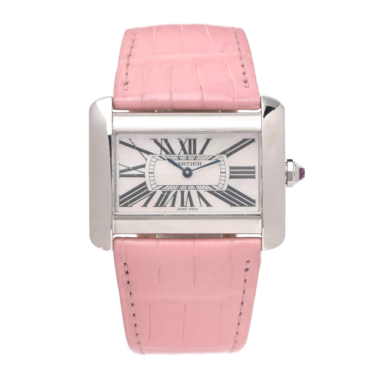 Cartier Stainless Steel Crocodile Mother of Pearl 38mm Tank Divan Quartz Watch Pink 1 of 6