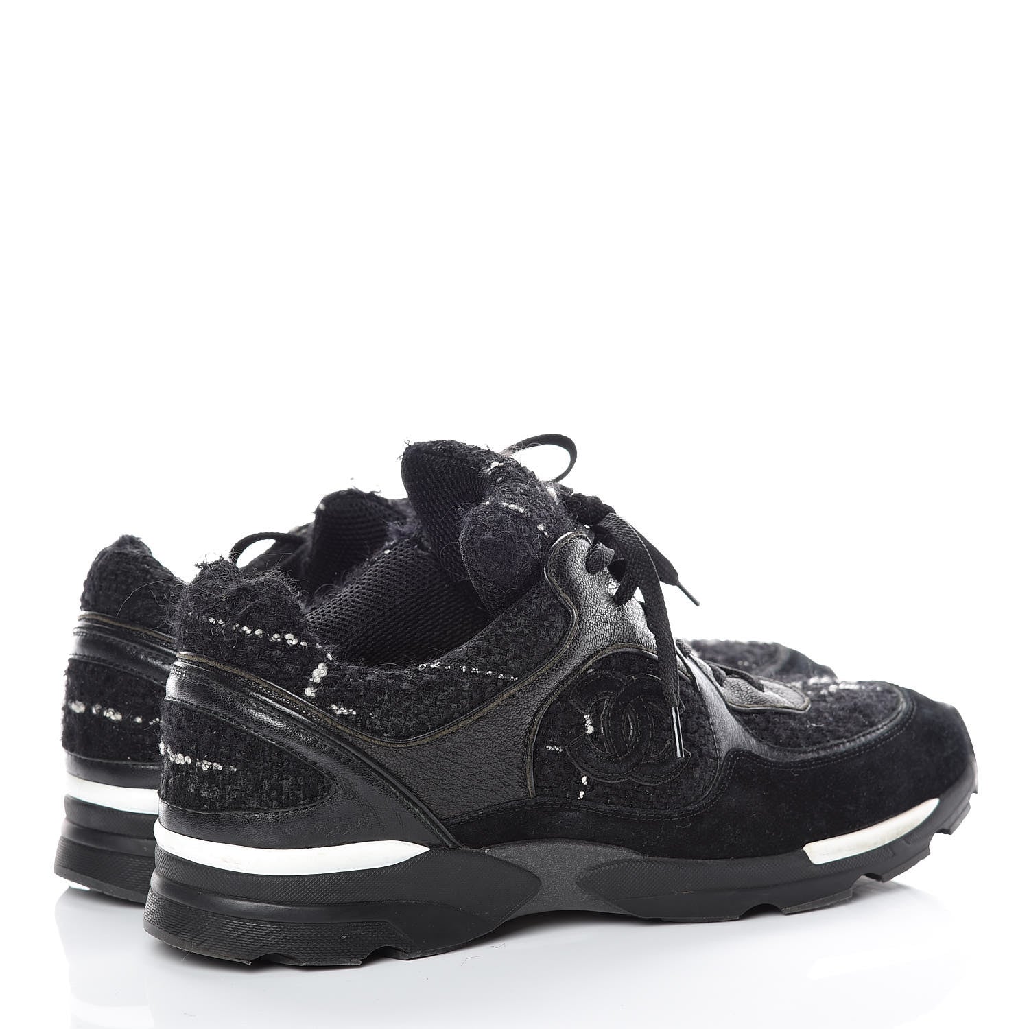 Chanel Suede Tweed Goatskin CC Sneakers 41.5 Black 3 of 12