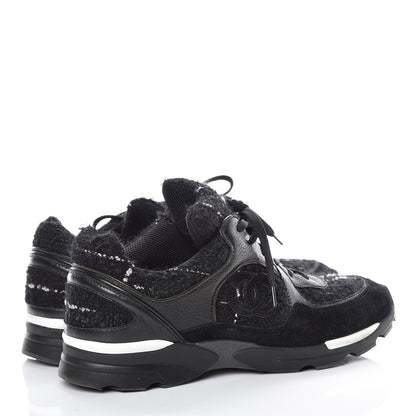 Chanel Suede Tweed Goatskin CC Sneakers 41.5 Black 3 of 12
