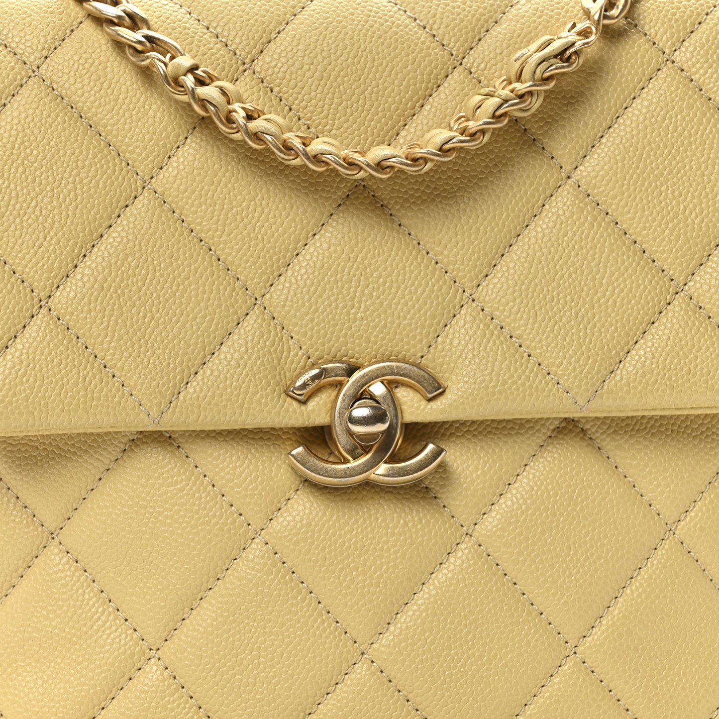 Shiny Caviar Quilted Chain Melody Backpack Yellow