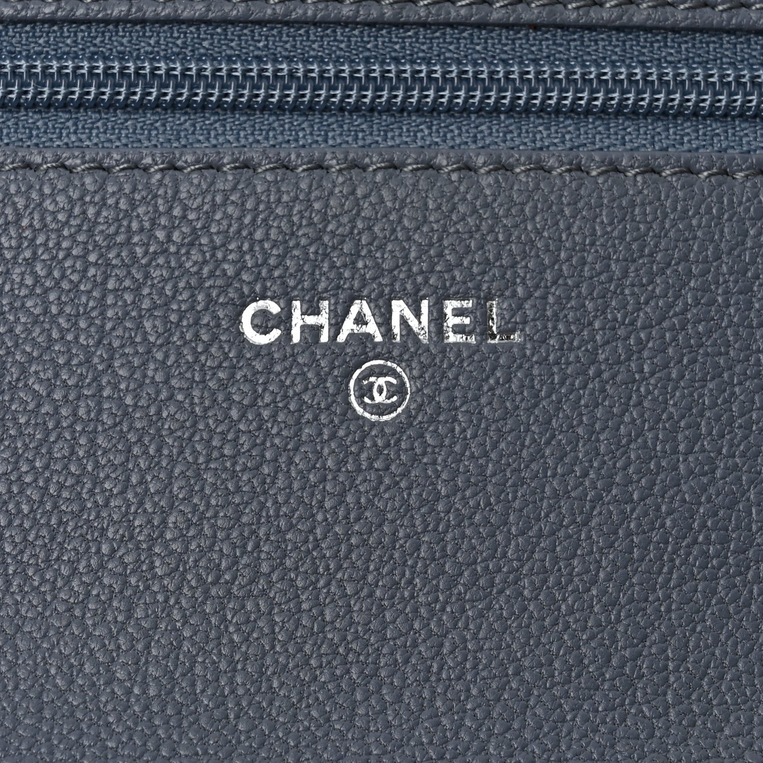 Chanel Goatskin Embossed Wallet On Chain WOC Blue 6 of 13
