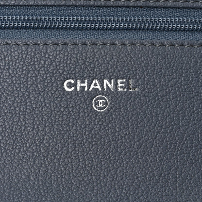 Chanel Goatskin Embossed Wallet On Chain WOC Blue 6 of 13