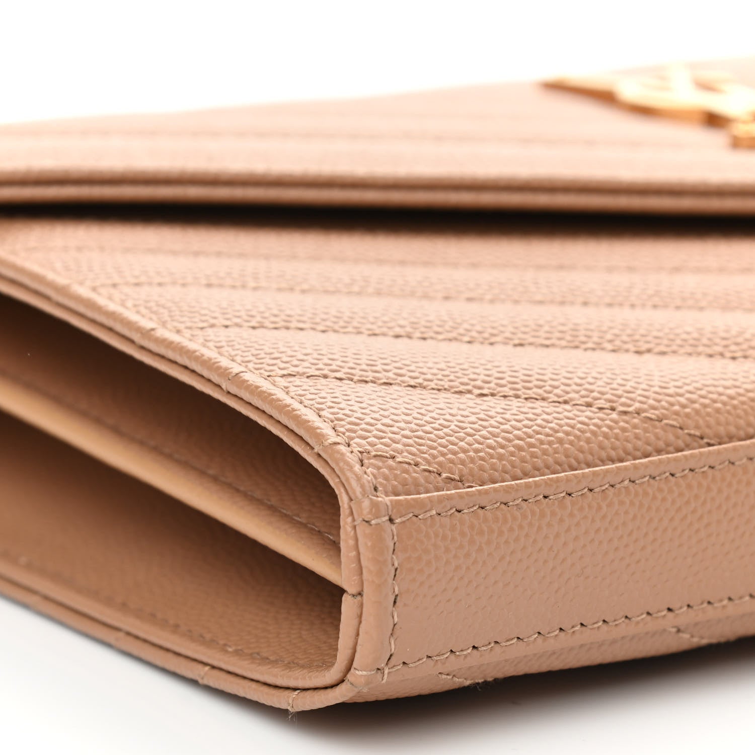 Saint Laurent Grain De Poudre Matelasse Chevron Monogram Chain Wallet Cork 9 of 10
