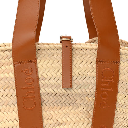 Chloe Raffia Smooth Calfskin Medium Sense Basket Caramel 7 of 11