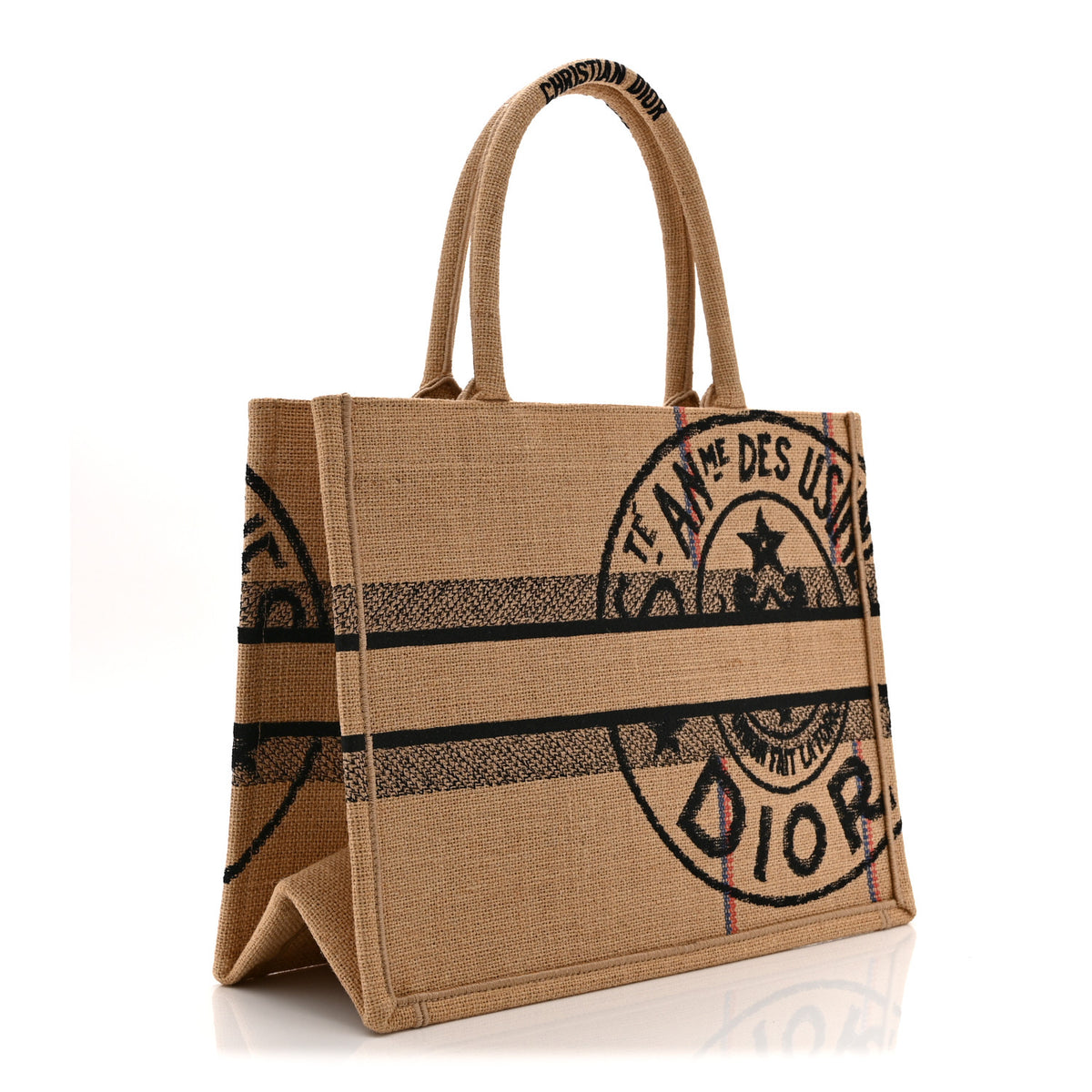 Christian Dior Canvas Jute Embroidered Medium Book Tote Black Beige 3 of 10
