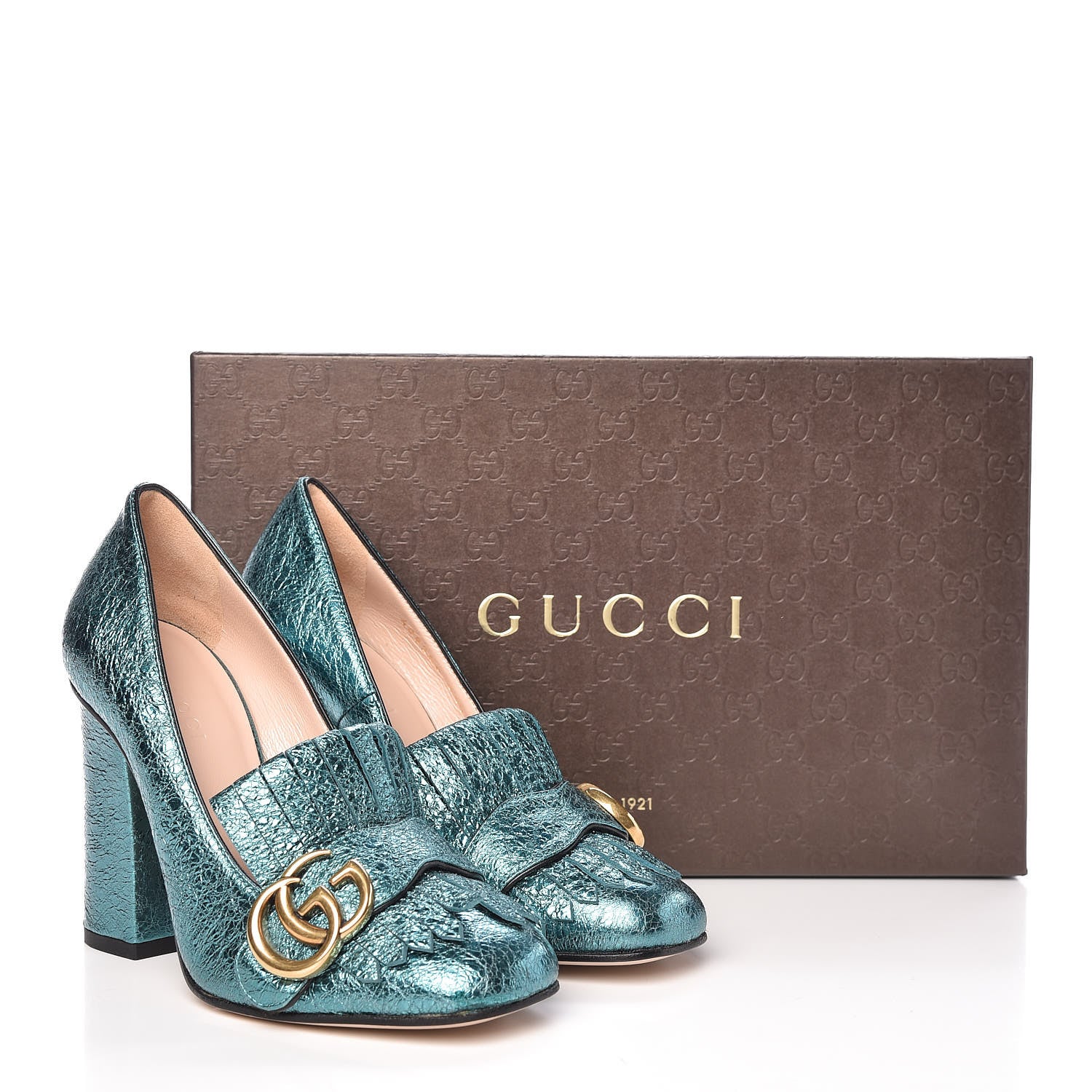 Gucci Galassia GG Marmont Fringe 105mm Loafer Pumps 34.5 Turchese 9 of 9