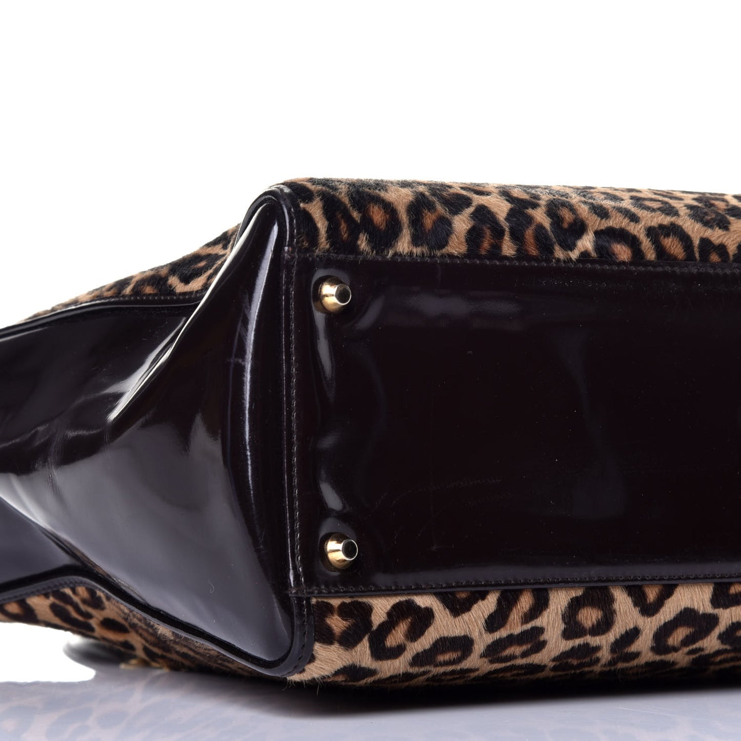 Patent Pony Hair Leopard Print Large Lady Dior Brown