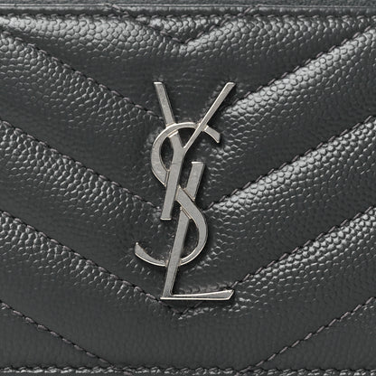 Saint Laurent Grain De Poudre Matelasse Chevron Monogram Fragments Zippered Card Case Fog 9 of 9