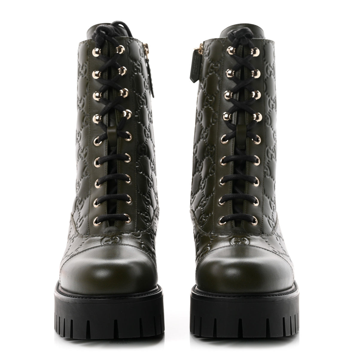 Gucci Guccissima Calfskin Lace Up Ankle Boots 38.5 Luscious Green 3 of 10