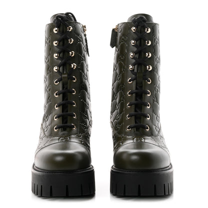 Gucci Guccissima Calfskin Lace Up Ankle Boots 38.5 Luscious Green 3 of 10