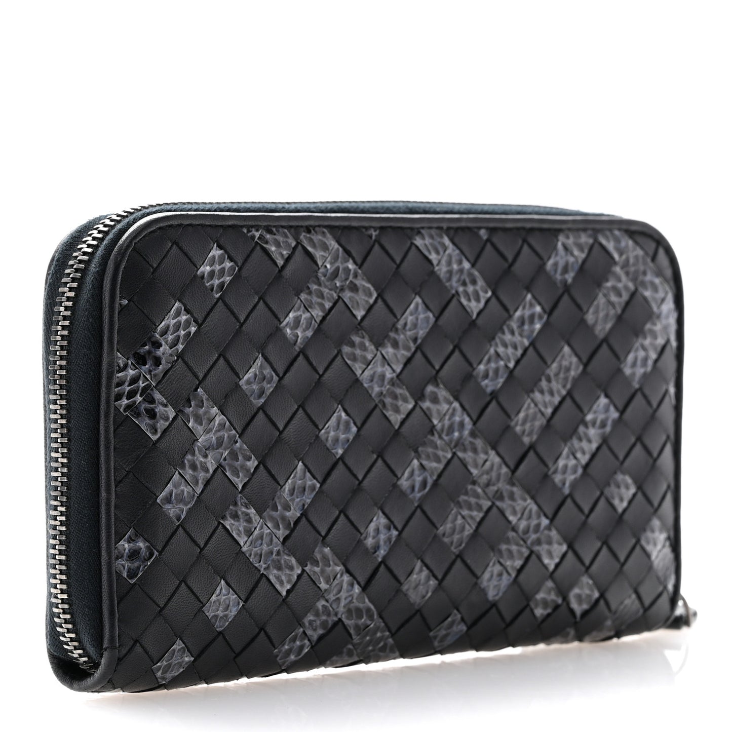 Nappa Intrecciato Ayers Zip Around Wallet Black Blue