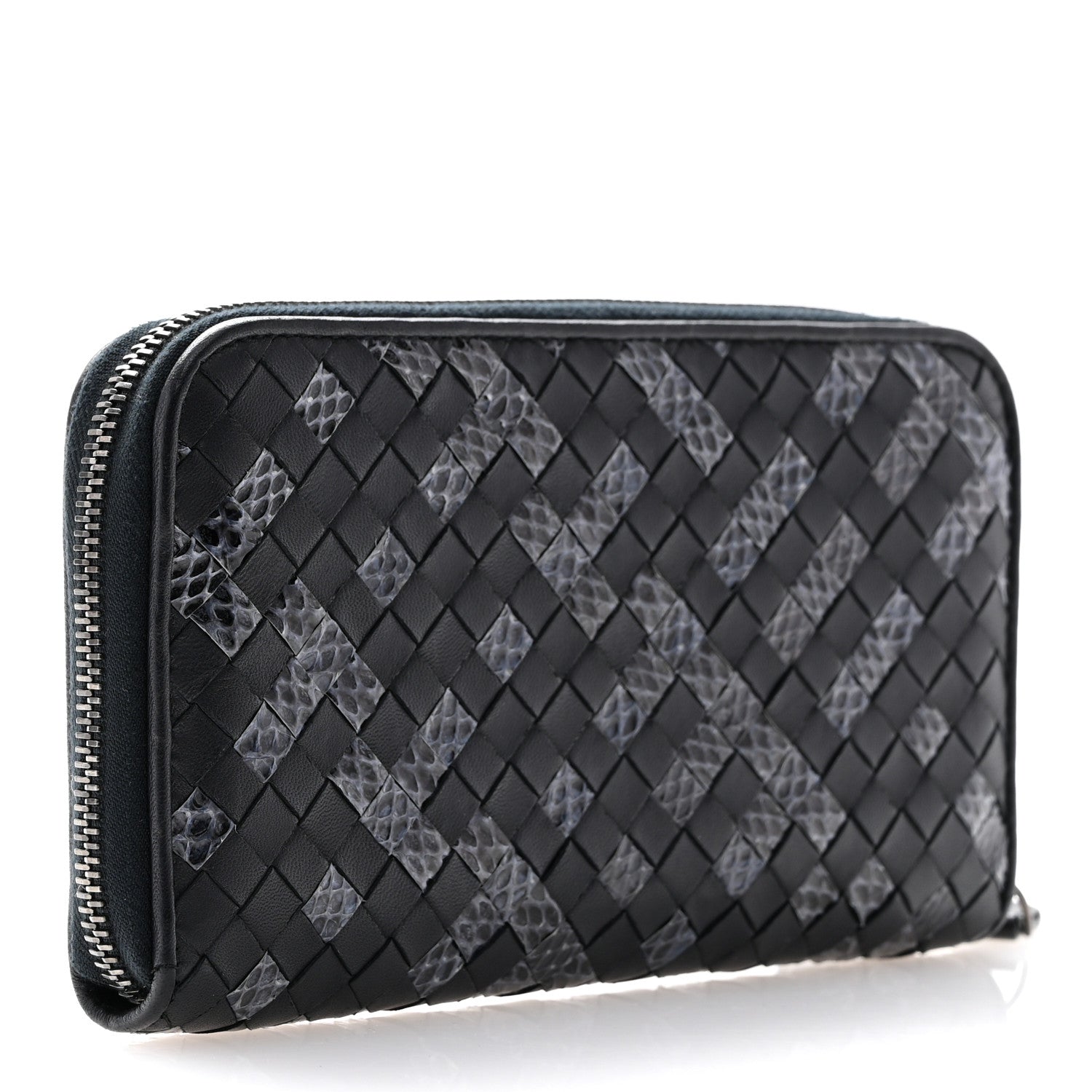 Bottega Veneta Nappa Intrecciato Ayers Zip Around Wallet Black Blue 3 of 11