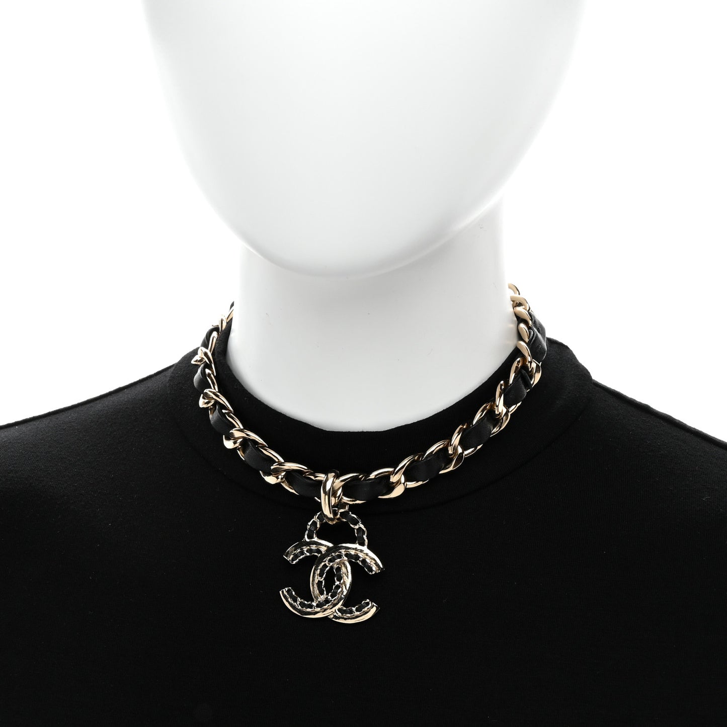 Metal Lambskin CC Choker Necklace Black Gold