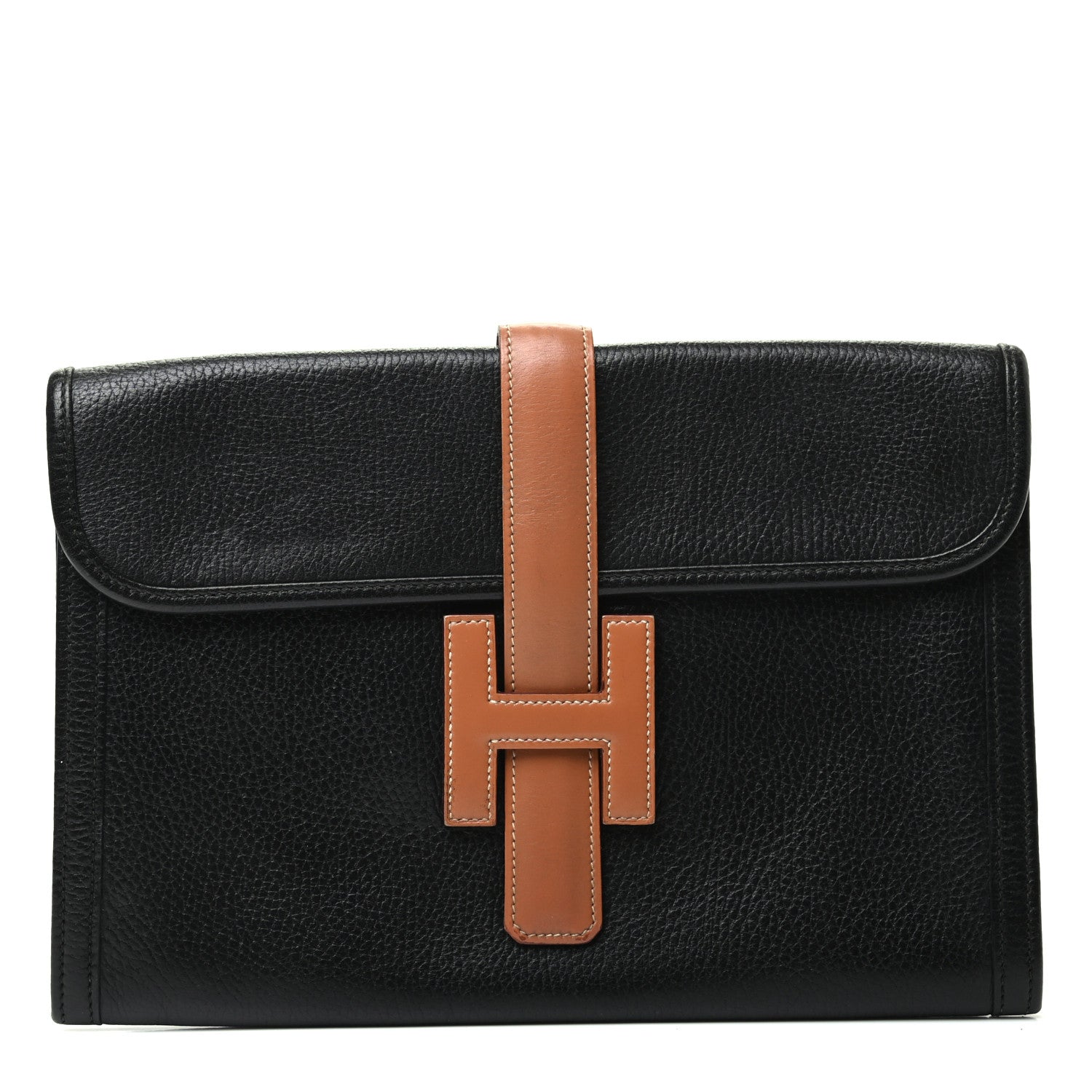 Hermes Togo Swift Jige PM Clutch Black Gold 1 of 8